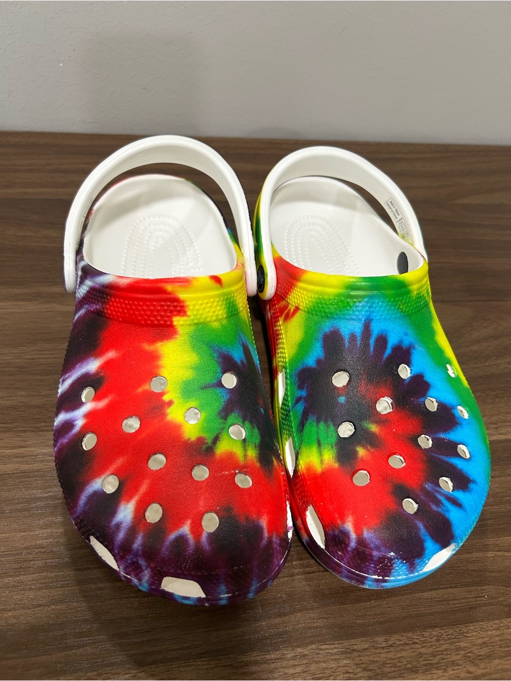 CROCS Tie-Dye Classic Clog in Rainbow with White Strap